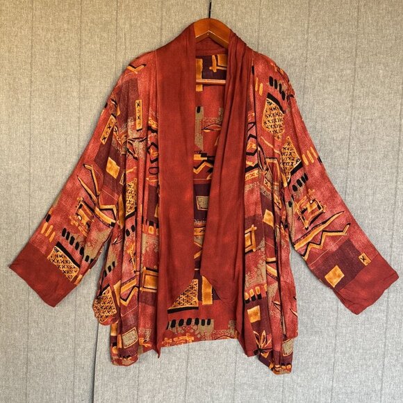 80s 90s Vintage Southwest Indian Foundation Open Front Tunic Pants Set Size M - Picture 7 of 17